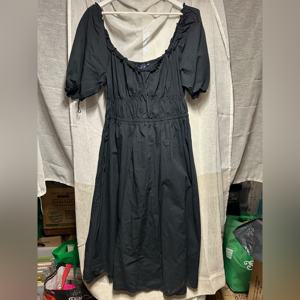 Gap Puff Sleeve Midi Dress, Black, XL